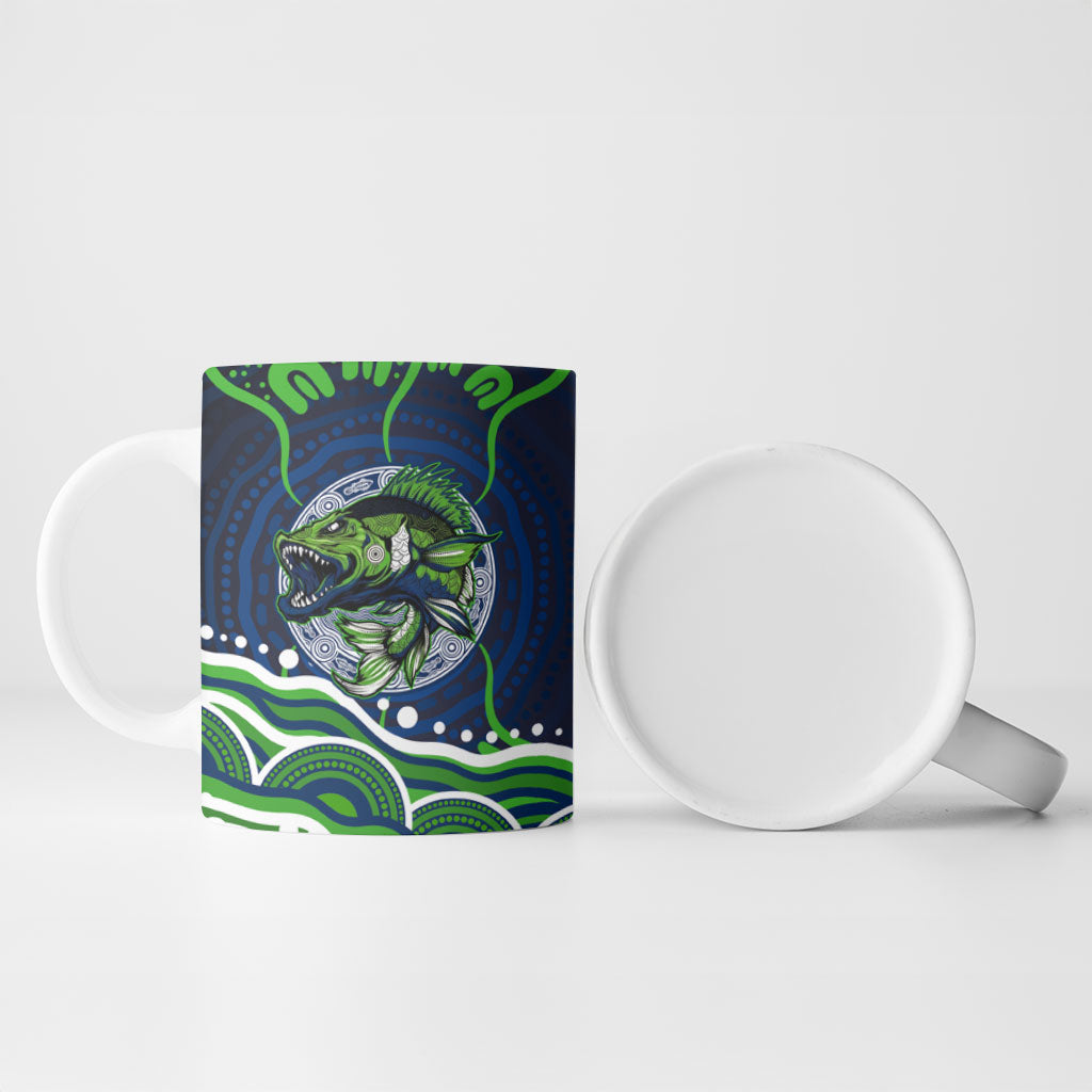 Personalised Barramundi Fishing Ceramic Mug Aboriginal Dot Art Fierce Fish