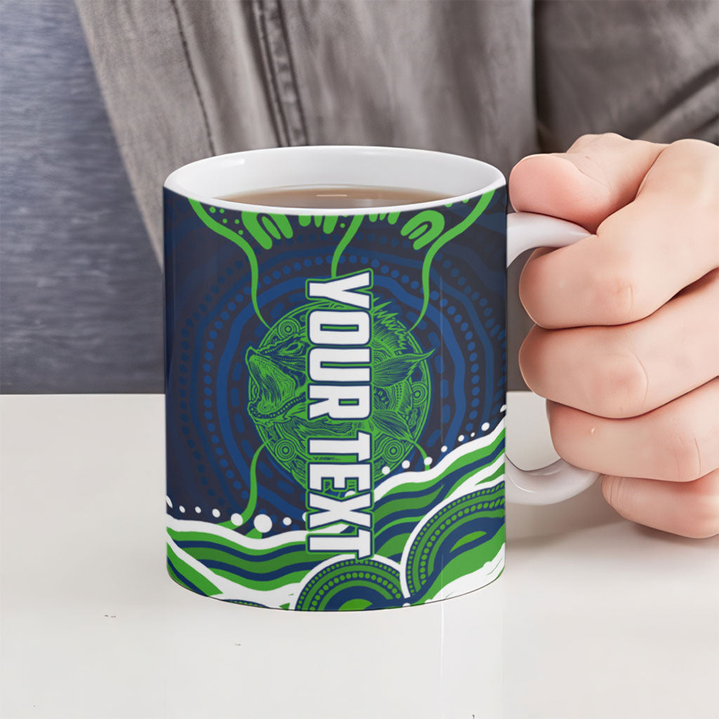 Personalised Barramundi Fishing Ceramic Mug Aboriginal Dot Art Fierce Fish
