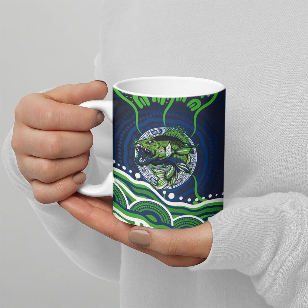 Personalised Barramundi Fishing Ceramic Mug Aboriginal Dot Art Fierce Fish