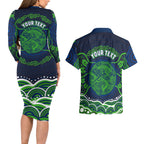 Personalised Barramundi Fishing Couples Matching Long Sleeve Bodycon Dress and Hawaiian Shirt Aboriginal Dot Art Fierce Fish