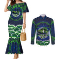 Personalised Barramundi Fishing Couples Matching Mermaid Dress and Long Sleeve Button Shirt Aboriginal Dot Art Fierce Fish