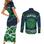 Personalised Barramundi Fishing Couples Matching Short Sleeve Bodycon Dress and Long Sleeve Button Shirt Aboriginal Dot Art Fierce Fish