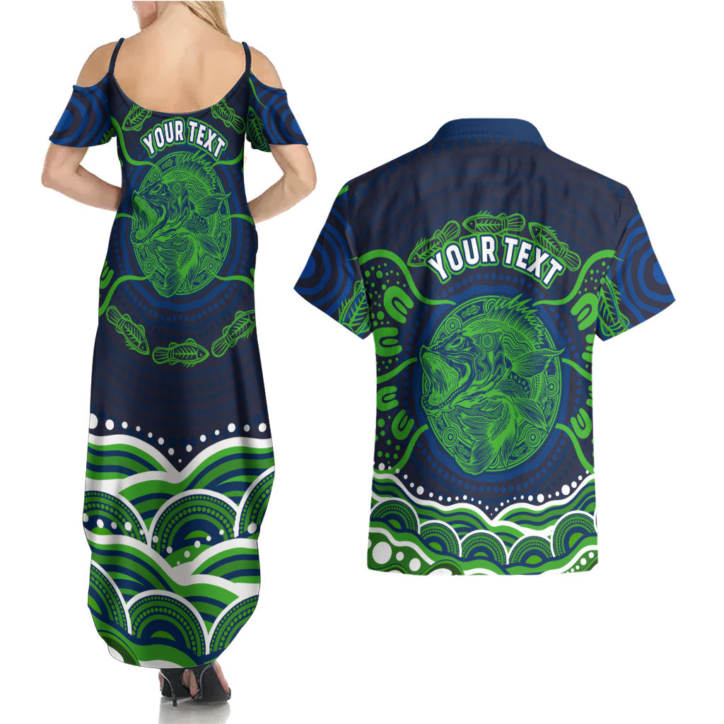 Personalised Barramundi Fishing Couples Matching Summer Maxi Dress and Hawaiian Shirt Aboriginal Dot Art Fierce Fish