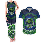 Personalised Barramundi Fishing Couples Matching Tank Maxi Dress and Hawaiian Shirt Aboriginal Dot Art Fierce Fish