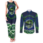 Personalised Barramundi Fishing Couples Matching Tank Maxi Dress and Long Sleeve Button Shirt Aboriginal Dot Art Fierce Fish
