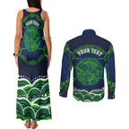 Personalised Barramundi Fishing Couples Matching Tank Maxi Dress and Long Sleeve Button Shirt Aboriginal Dot Art Fierce Fish