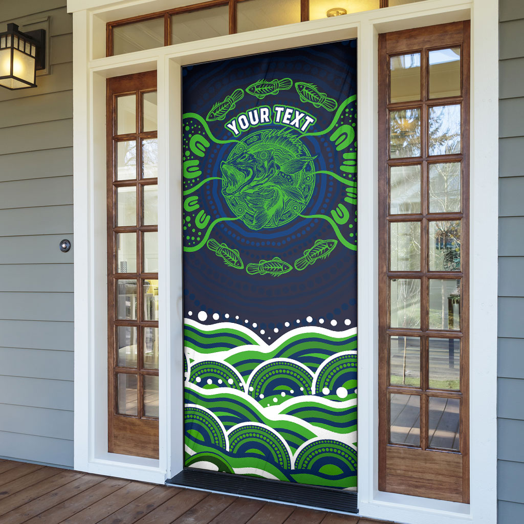 Personalised Barramundi Fishing Door Cover Aboriginal Dot Art Fierce Fish