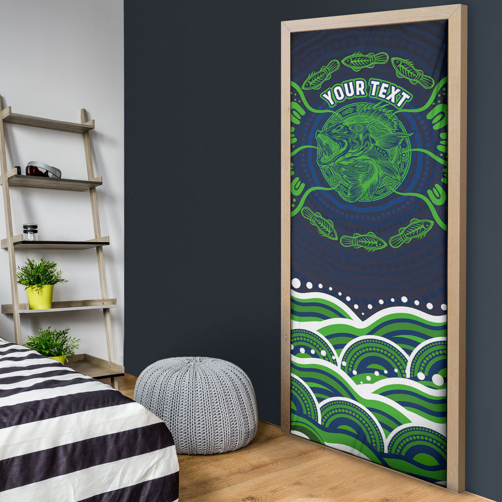 Personalised Barramundi Fishing Door Cover Aboriginal Dot Art Fierce Fish