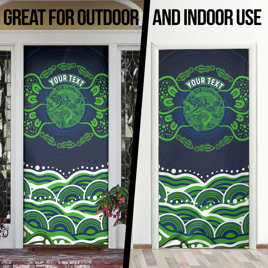 Personalised Barramundi Fishing Door Cover Aboriginal Dot Art Fierce Fish