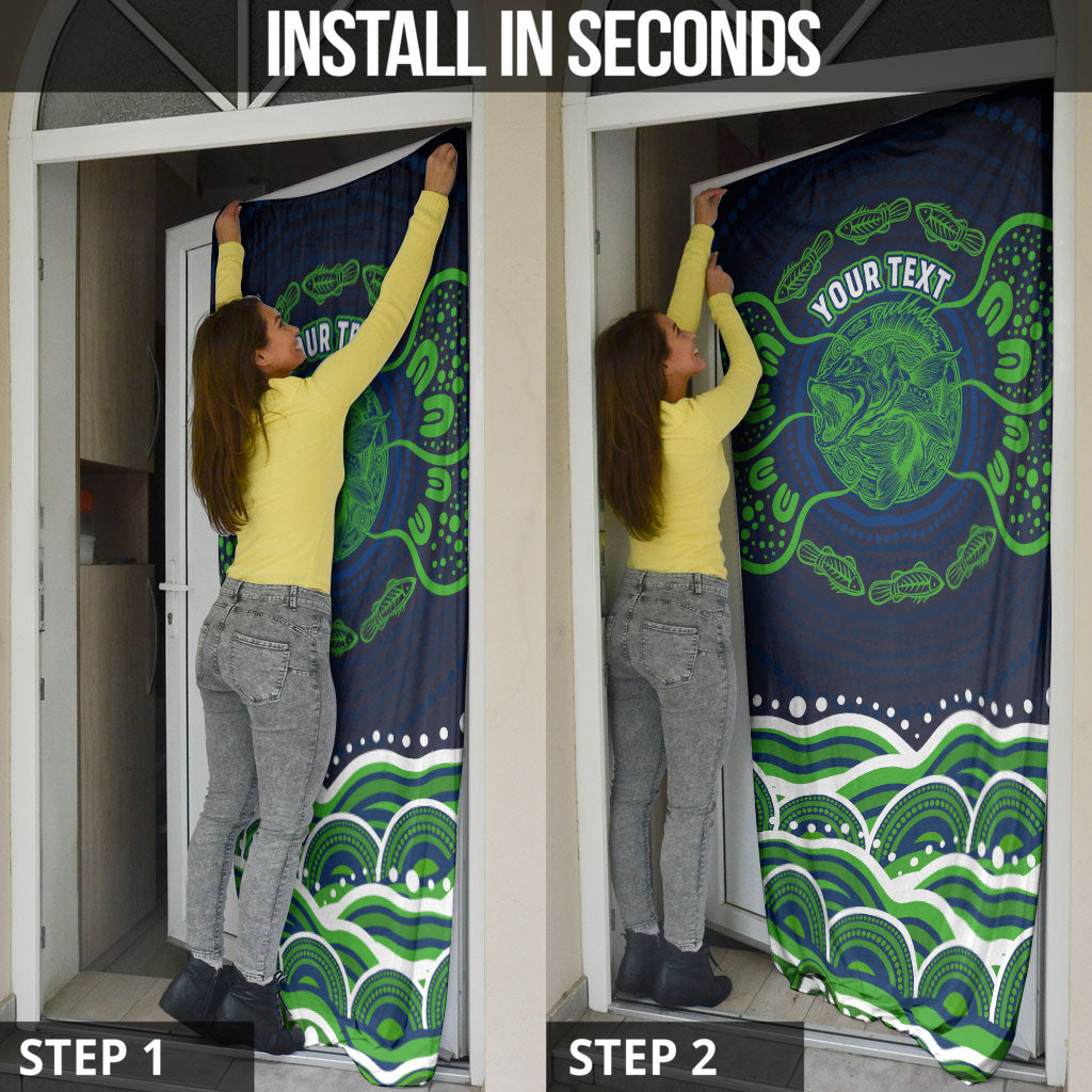 Personalised Barramundi Fishing Door Cover Aboriginal Dot Art Fierce Fish