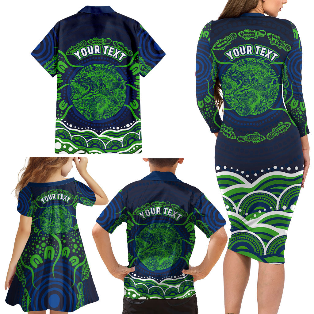 Personalised Barramundi Fishing Family Matching Long Sleeve Bodycon Dress and Hawaiian Shirt Aboriginal Dot Art Fierce Fish