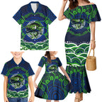 Personalised Barramundi Fishing Family Matching Mermaid Dress and Hawaiian Shirt Aboriginal Dot Art Fierce Fish