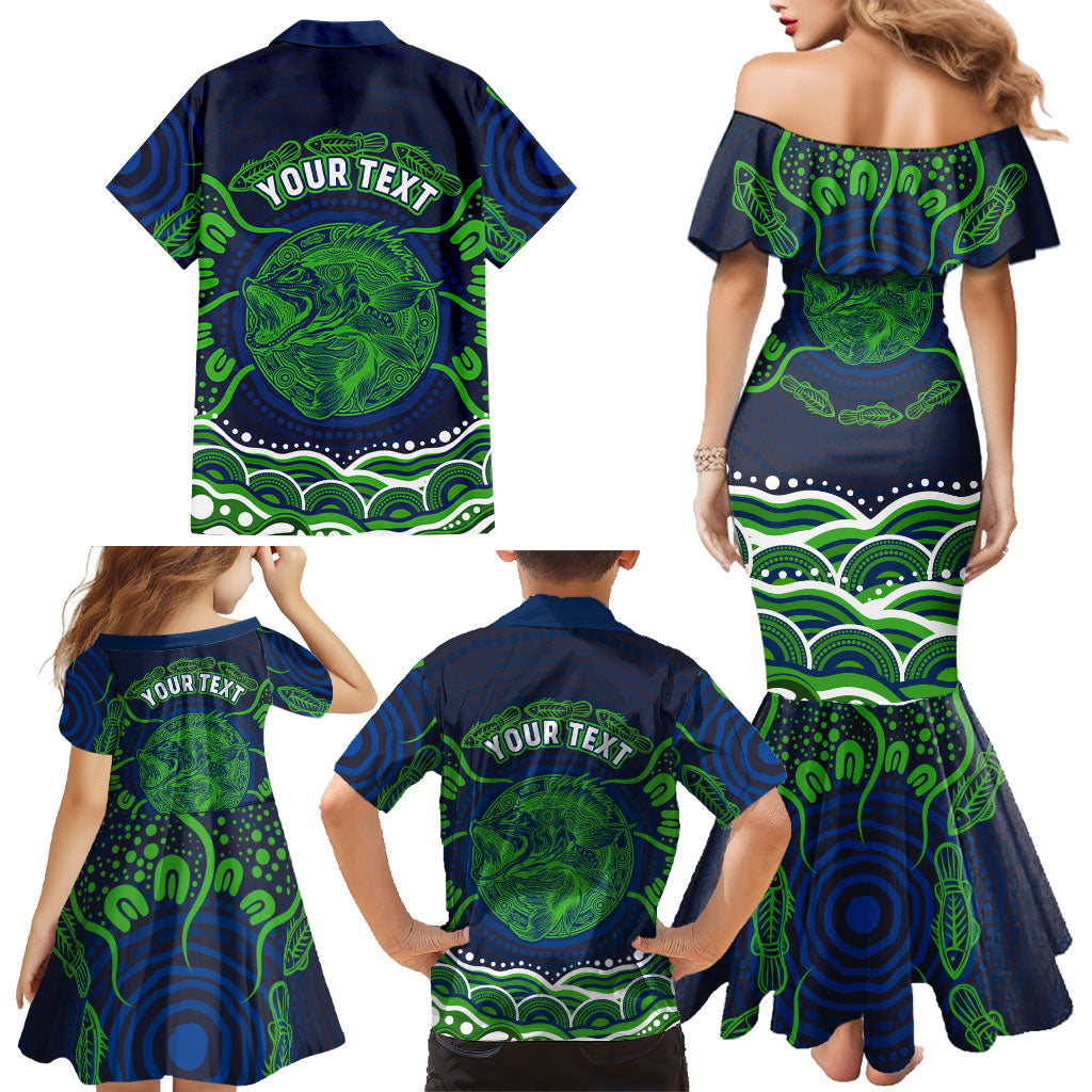 Personalised Barramundi Fishing Family Matching Mermaid Dress and Hawaiian Shirt Aboriginal Dot Art Fierce Fish