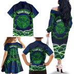 Personalised Barramundi Fishing Family Matching Off The Shoulder Long Sleeve Dress and Hawaiian Shirt Aboriginal Dot Art Fierce Fish