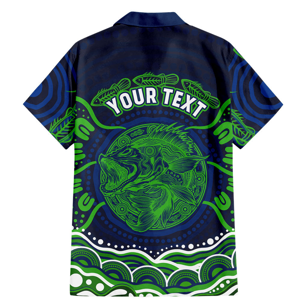 Personalised Barramundi Fishing Family Matching Off The Shoulder Long Sleeve Dress and Hawaiian Shirt Aboriginal Dot Art Fierce Fish