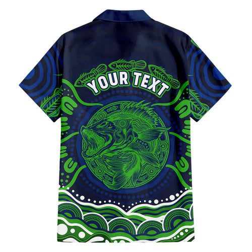 Personalised Barramundi Fishing Family Matching Off The Shoulder Long Sleeve Dress and Hawaiian Shirt Aboriginal Dot Art Fierce Fish
