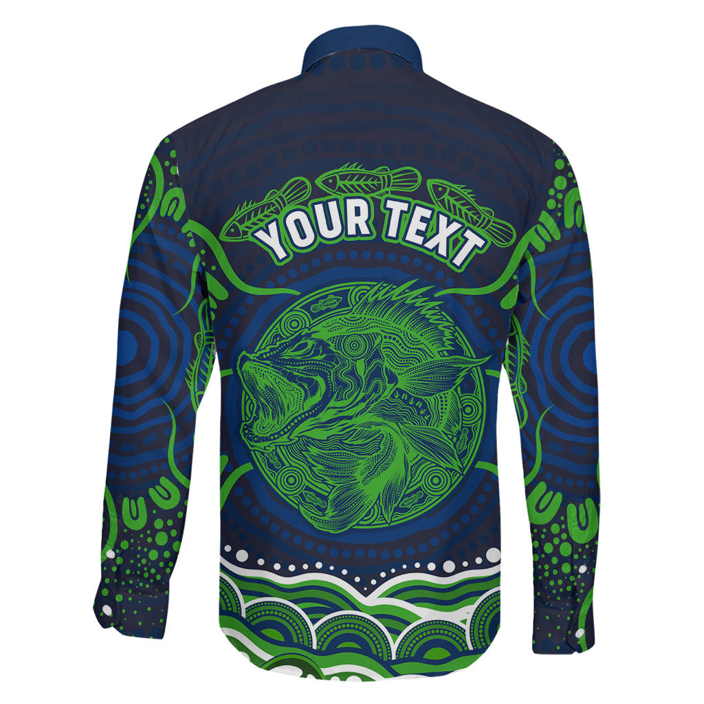 Personalised Barramundi Fishing Family Matching Off The Shoulder Long Sleeve Dress and Hawaiian Shirt Aboriginal Dot Art Fierce Fish