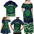 Personalised Barramundi Fishing Family Matching Off Shoulder Maxi Dress and Hawaiian Shirt Aboriginal Dot Art Fierce Fish