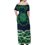 Personalised Barramundi Fishing Family Matching Off Shoulder Maxi Dress and Hawaiian Shirt Aboriginal Dot Art Fierce Fish