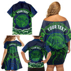 Personalised Barramundi Fishing Family Matching Off Shoulder Short Dress and Hawaiian Shirt Aboriginal Dot Art Fierce Fish