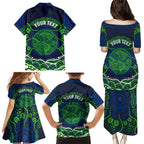 Personalised Barramundi Fishing Family Matching Puletasi and Hawaiian Shirt Aboriginal Dot Art Fierce Fish