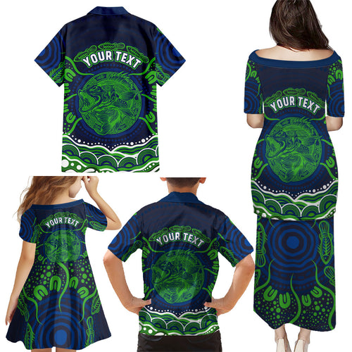 Personalised Barramundi Fishing Family Matching Puletasi and Hawaiian Shirt Aboriginal Dot Art Fierce Fish