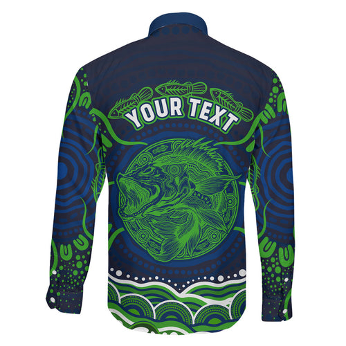 Personalised Barramundi Fishing Family Matching Puletasi and Hawaiian Shirt Aboriginal Dot Art Fierce Fish