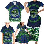 Personalised Barramundi Fishing Family Matching Short Sleeve Bodycon Dress and Hawaiian Shirt Aboriginal Dot Art Fierce Fish