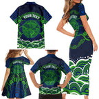 Personalised Barramundi Fishing Family Matching Short Sleeve Bodycon Dress and Hawaiian Shirt Aboriginal Dot Art Fierce Fish