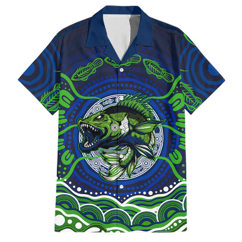 Personalised Barramundi Fishing Family Matching Short Sleeve Bodycon Dress and Hawaiian Shirt Aboriginal Dot Art Fierce Fish