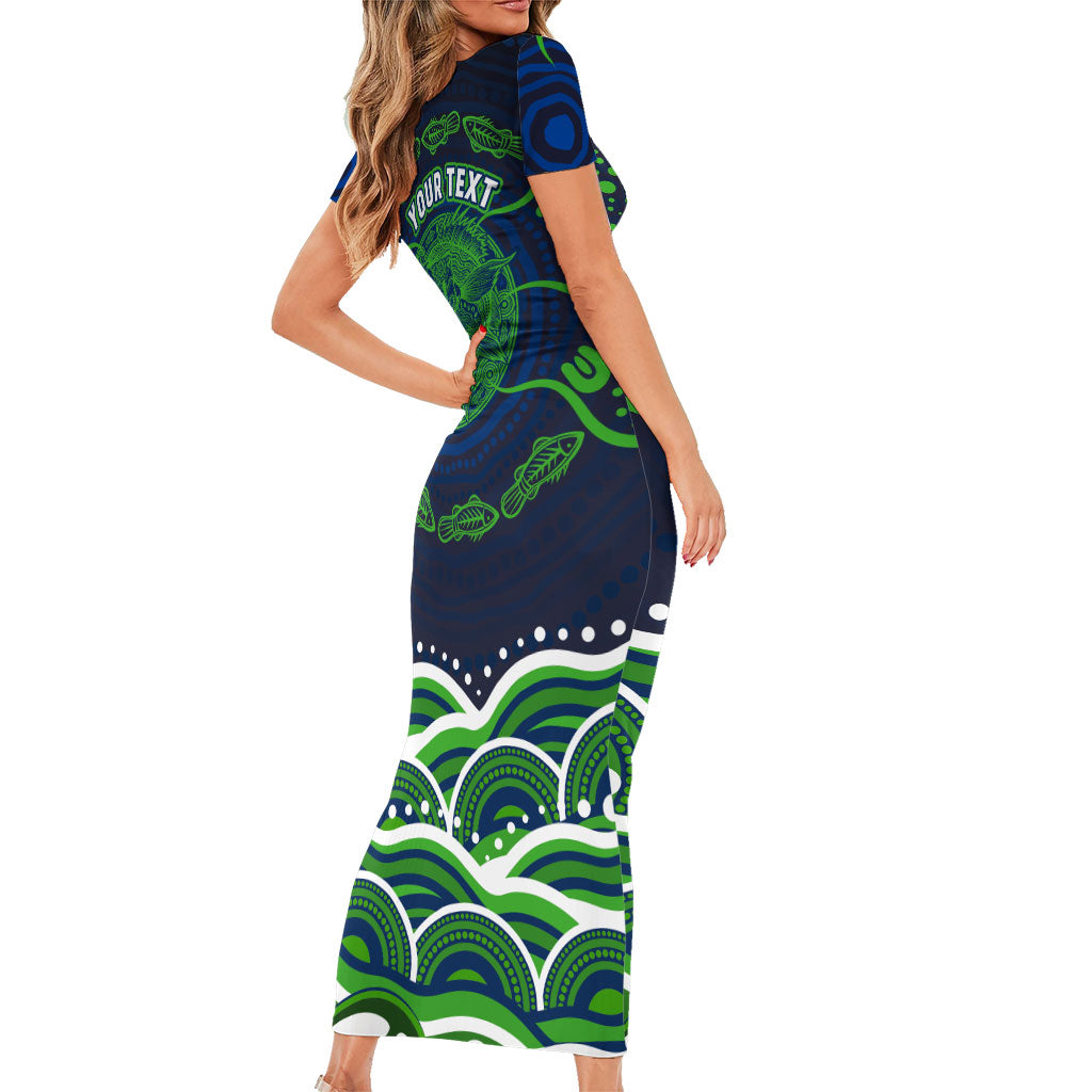 Personalised Barramundi Fishing Family Matching Short Sleeve Bodycon Dress and Hawaiian Shirt Aboriginal Dot Art Fierce Fish