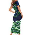 Personalised Barramundi Fishing Family Matching Short Sleeve Bodycon Dress and Hawaiian Shirt Aboriginal Dot Art Fierce Fish