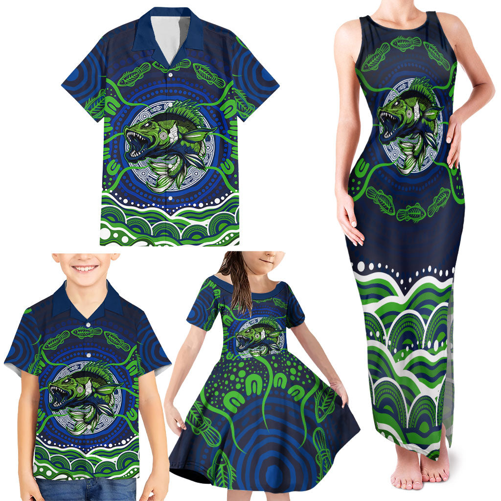 Personalised Barramundi Fishing Family Matching Tank Maxi Dress and Hawaiian Shirt Aboriginal Dot Art Fierce Fish