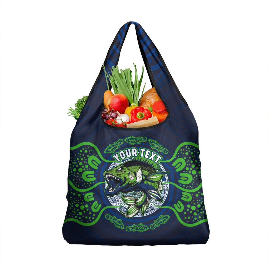 Personalised Barramundi Fishing Grocery Bag Aboriginal Dot Art Fierce Fish