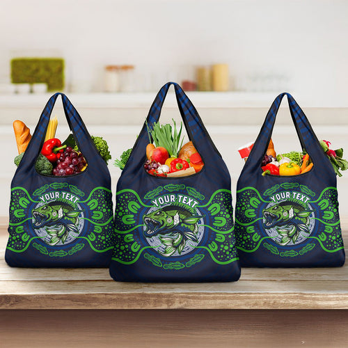 Personalised Barramundi Fishing Grocery Bag Aboriginal Dot Art Fierce Fish
