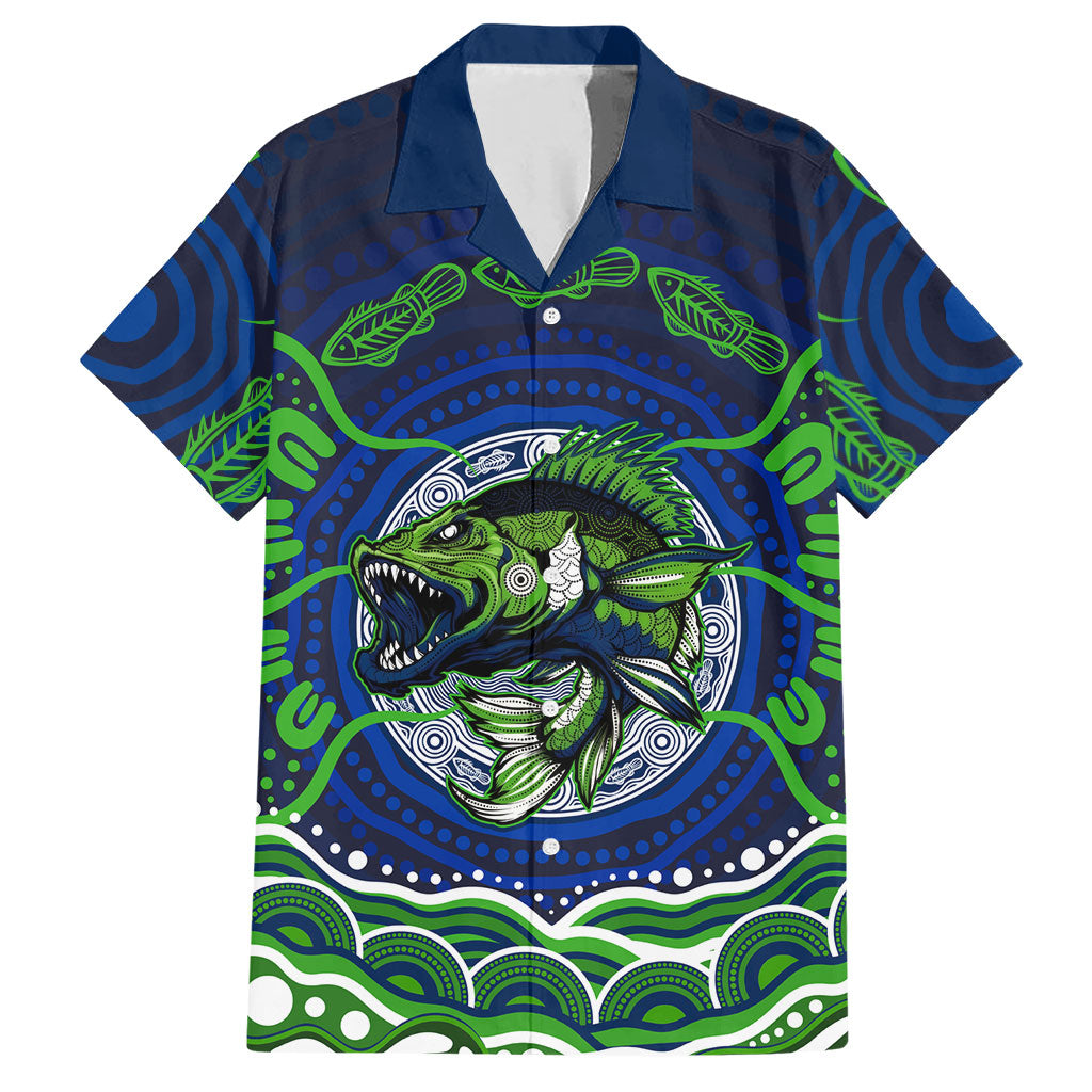 Personalised Barramundi Fishing Hawaiian Shirt Aboriginal Dot Art Fierce Fish