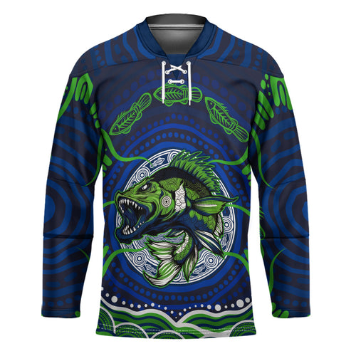 Personalised Barramundi Fishing Hockey Jersey Aboriginal Dot Art Fierce Fish