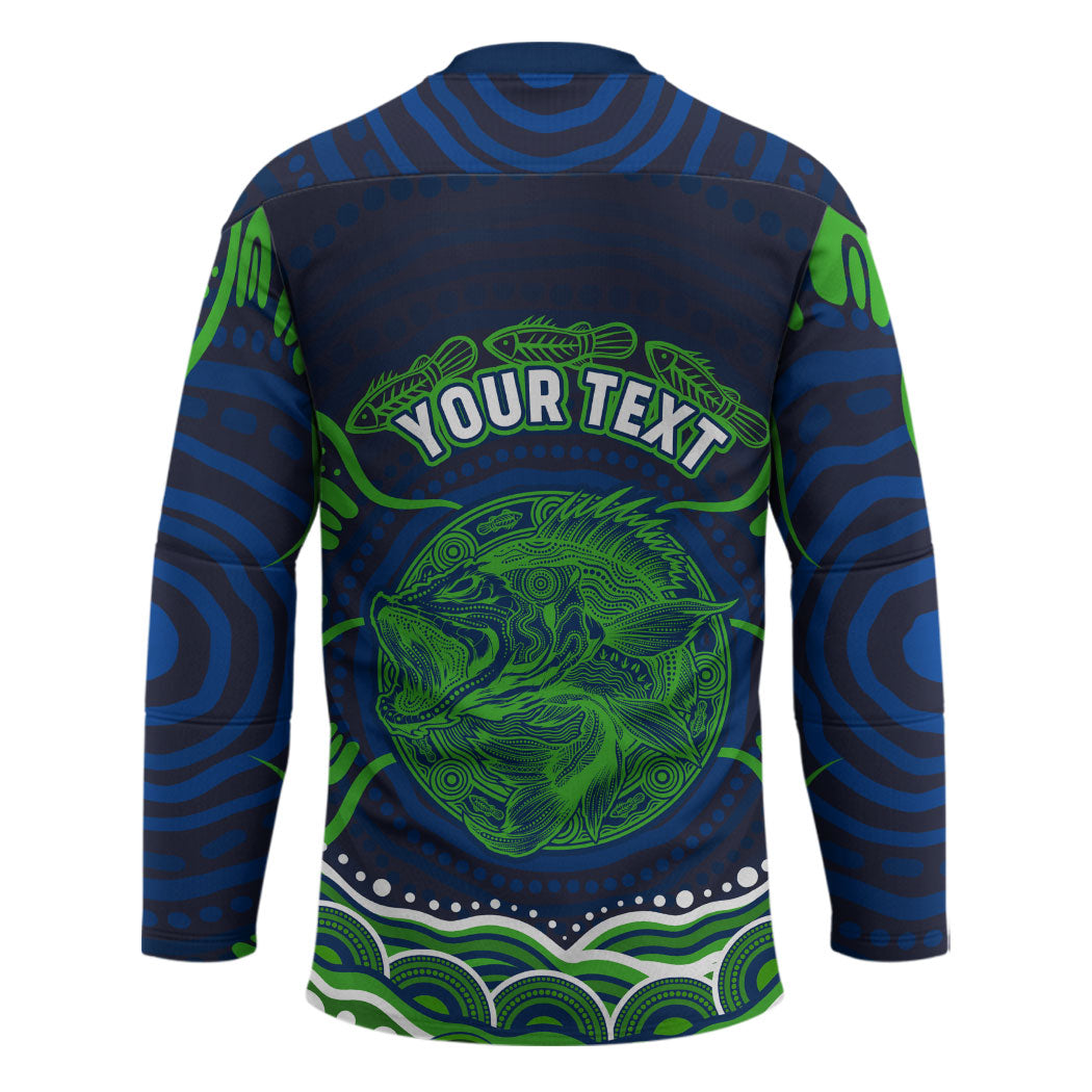 Personalised Barramundi Fishing Hockey Jersey Aboriginal Dot Art Fierce Fish