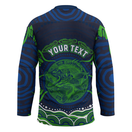 Personalised Barramundi Fishing Hockey Jersey Aboriginal Dot Art Fierce Fish