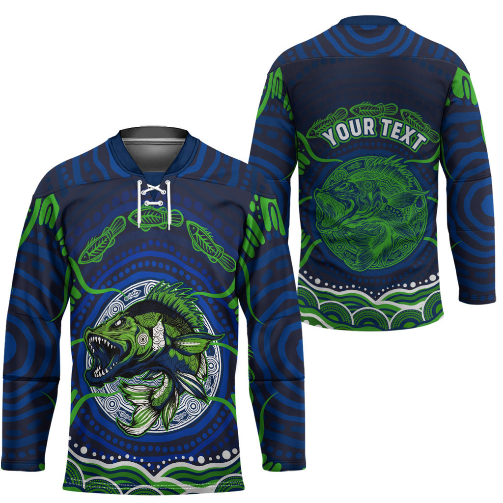 Personalised Barramundi Fishing Hockey Jersey Aboriginal Dot Art Fierce Fish