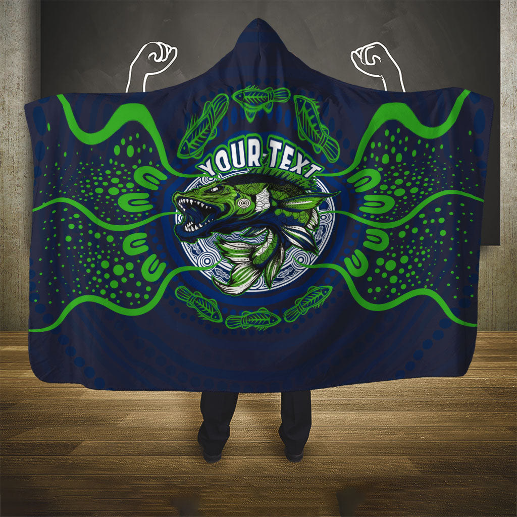 Personalised Barramundi Fishing Hooded Blanket Aboriginal Dot Art Fierce Fish