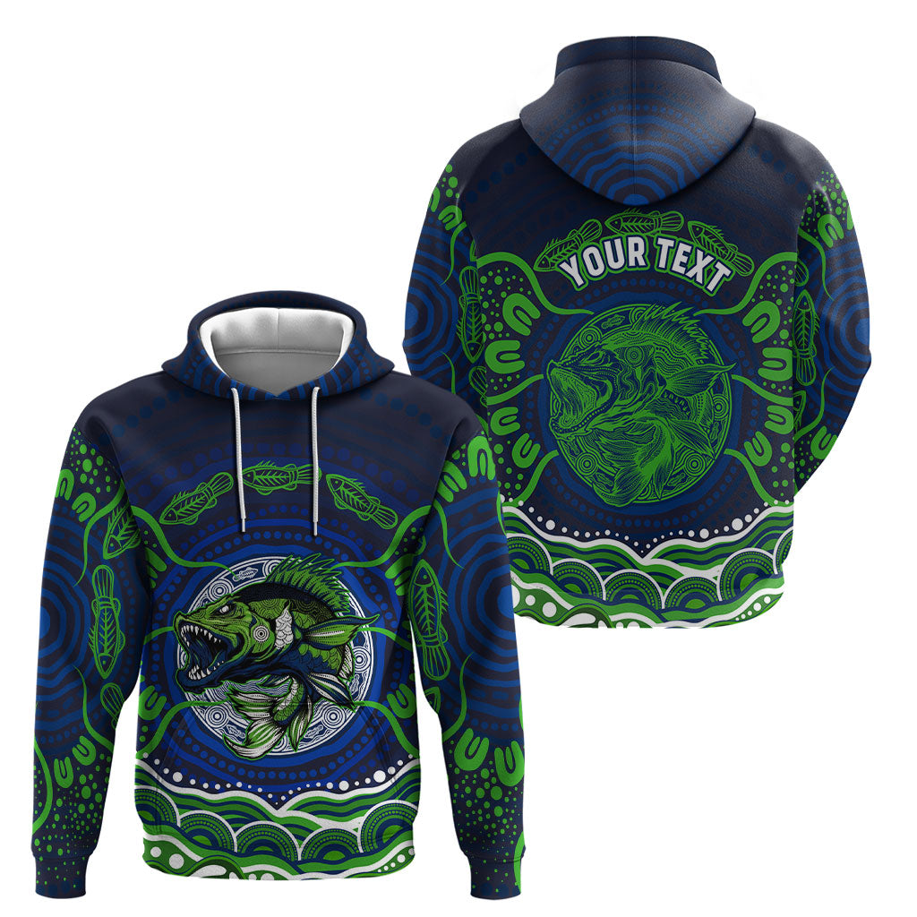 Personalised Barramundi Fishing Hoodie Aboriginal Dot Art Fierce Fish