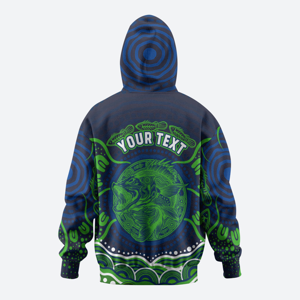 Personalised Barramundi Fishing Hoodie Aboriginal Dot Art Fierce Fish