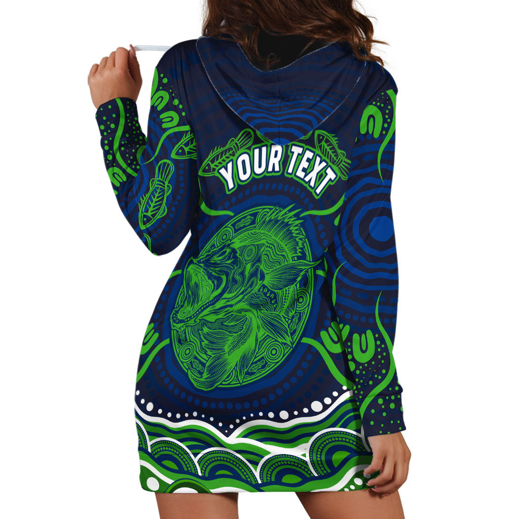 Personalised Barramundi Fishing Hoodie Dress Aboriginal Dot Art Fierce Fish