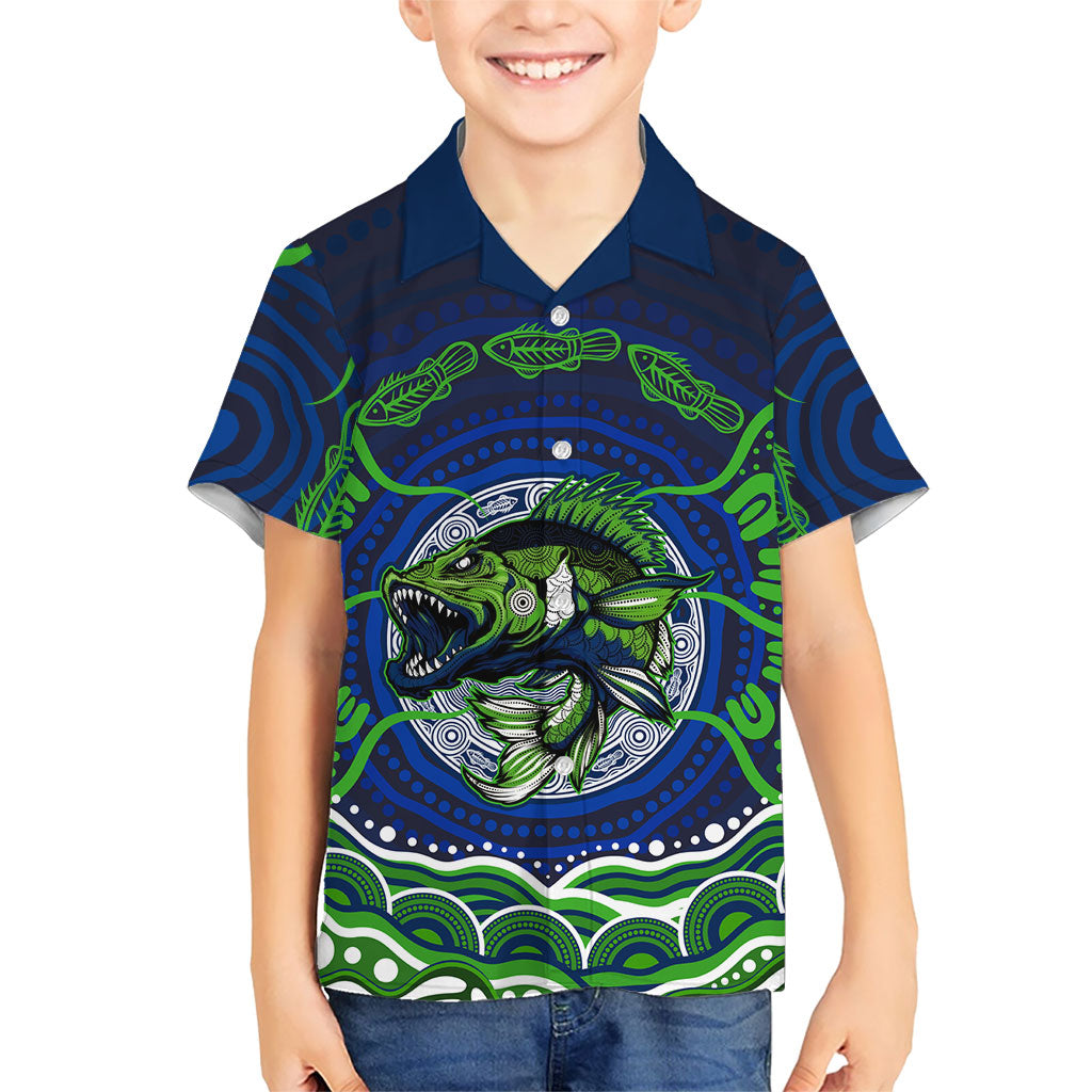 Personalised Barramundi Fishing Kid Hawaiian Shirt Aboriginal Dot Art Fierce Fish