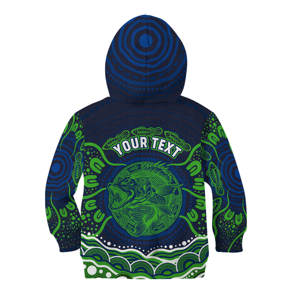 Personalised Barramundi Fishing Kid Hoodie Aboriginal Dot Art Fierce Fish
