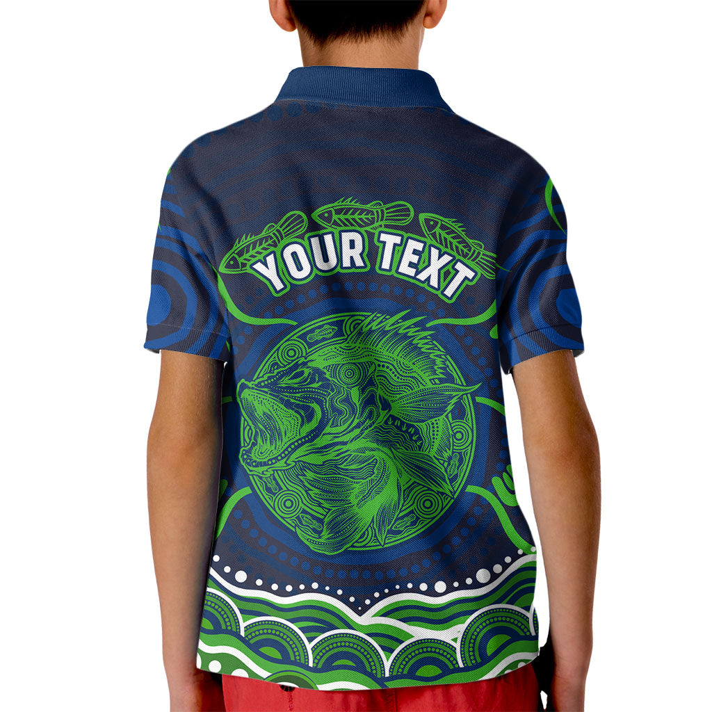 Personalised Barramundi Fishing Kid Polo Shirt Aboriginal Dot Art Fierce Fish