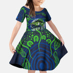 Personalised Barramundi Fishing Kid Short Sleeve Dress Aboriginal Dot Art Fierce Fish