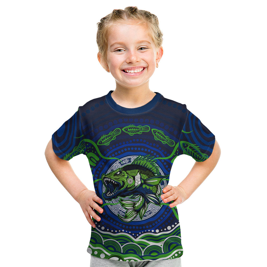 Personalised Barramundi Fishing Kid T Shirt Aboriginal Dot Art Fierce Fish
