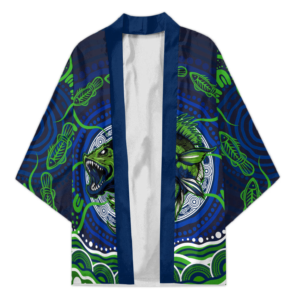 Personalised Barramundi Fishing Kimono Aboriginal Dot Art Fierce Fish
